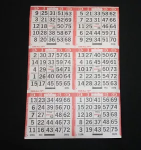 Hojas de tarjetas de papel bingo 6 en 4 borde rojo DAB TODOS LOS 75 - 25 paquetes - Imagen 1 de 3