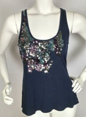 Camiseta sin mangas para mujer EXPRESS pequeña azul marino lentejuelas algodón y modal S Foto 1 de 4