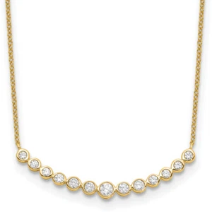 14K Solid Yellow Gold Lab Diamond Graduated Bar Chain Necklace - Picture 1 of 8
