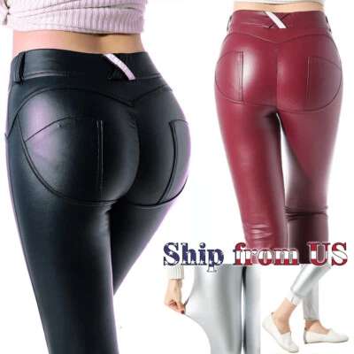 Faux PU Leather Leggings Butt Lift Skinny Pants Trousers Stretch Size S - 5XL - Image 1 of 4