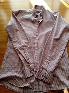 SHIRT LONG SLEEVE BUTTON DOWN COLLAR SLIM FIT 15" PINK & GREY CHECK - Picture 1 of 4