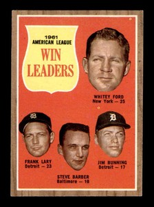 1962 Topps #57 Ford/Bunning/Lary/Barber AL Win Leaders NM X2854964