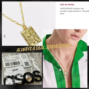 ASOS DESIGN necklace w guardian angel pendant in 14k gold plate RELIGIOUS JEWELR - Picture 1 of 7