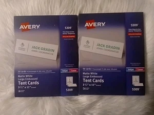 Avery 5309 Printable White Large Embossed Tent Cards 3.5" x 11 ” 2  50 Per Pack - Picture 1 of 4