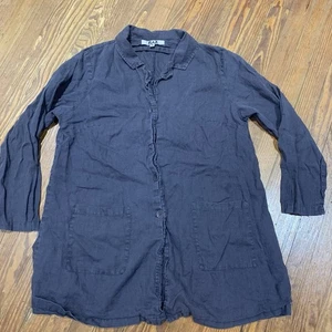 Flachs Shirt Jacke Shacket Damen M schwarz Knopf Tunika Lagenlook Leinen Taschen - Bild 1 von 13