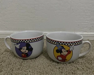 Disney Mickey Mouse Soup Mug Coffee Cup XL Checkerboard Vintage 24 Oz Set Of 2 - Picture 1 of 6