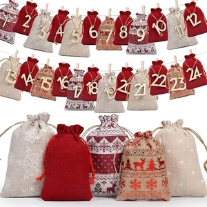 24PCS Christmas Advent Calendar Drawstring Bags Set, 24 Days Xmas Countdown Line - Picture 1 of 8