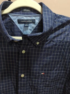 Camisa de vestir Tommy Hilfiger para hombre azul oscuro/blanco a rayas con logotipo talla L/G Foto 1 de 4