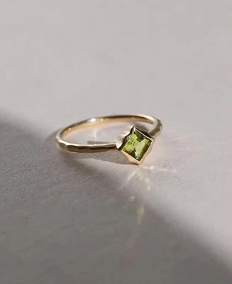 Natural Green Peridot Gemstone Minimal Engagement Dainty Ring 10k Yellow Gold - Image 1 of 4