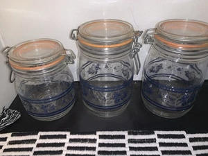 Vintage ARC France Pfaltzgraff Glass Canister Storage Jars Set 3 - Picture 1 of 7