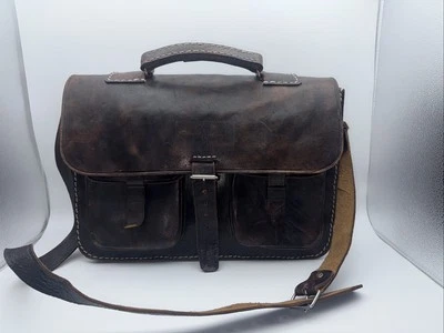 "Maletín Bandolera Bandolera Rústica Bolso Messenge Cuero Grano Completo De Colección 15"" x 4"" x 11""" Foto 1 de 4