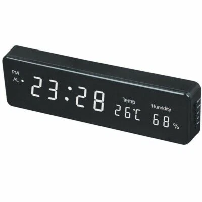 Digital Wall Clock Big Led Time Temperature Humidity Display Watch Decor Eu Plug - Image 1 of 4