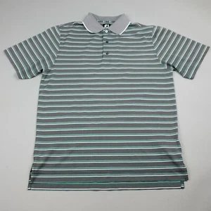 FJ Footjoy Golf Polo Shirt Medium Gray Striped Casual Short Sleeve mens - Picture 1 of 12