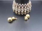 EMMONS Chunky Bracelet lacy design gold ball pierced earrings Gold Tone LOT 2