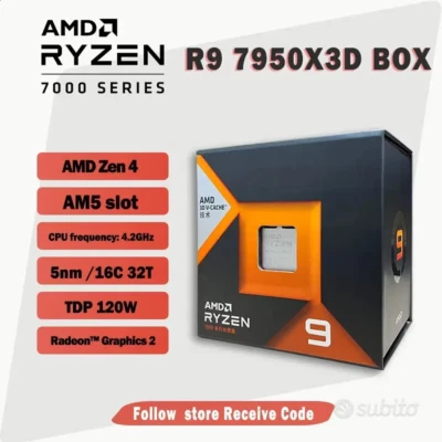 AMD Ryzen 9 7950X3D Processore (4,2 GHz, 16 Cores, Socket AM5) no Box - Immagine 1 di 3