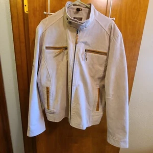 Vintage EMC Wildleder Motorrad Reißverschluss Jacke Größe Large Farbe hellbraun gepolsterte Ellbogen (C - Bild 1 von 24