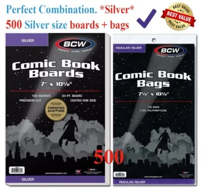 Bolsas de cómics 500 BCW Silver Era fundas + tableros traseros sin ácido 7 x 10 1/2" Foto 1 de 4