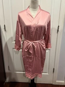 Wmn Bride Bridesmaids Robe Satin Kimono Robe Pink Rose Sz 2XL to 3XL (34"Lx26"W) - Picture 1 of 4