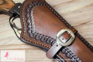 Leather Gun Holster Buckle Belt Handcrafted Revolver Cowboy Western Colt  Ruger - Picture 1 of 6