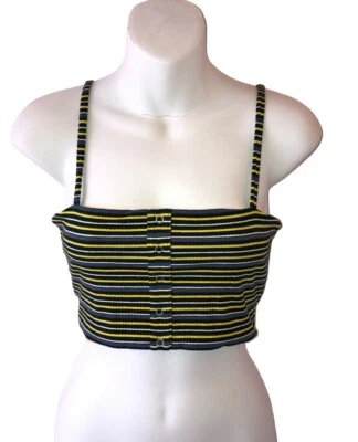 NWT Olivaceous Striped Ribbed Knit Crop Top in Green and Yellow Size Small - Image 1 of 4