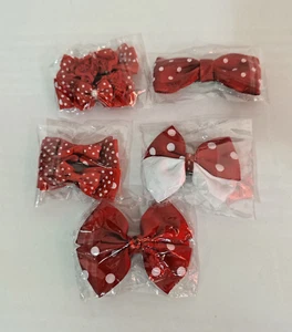 Lote de 5 lazos de pelo rojo/blanco con respaldo de clip fácil - Imagen 1 de 11