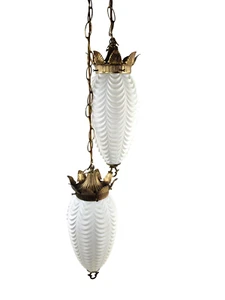 Pair Hollywood Regency Gold Tone Swag Light Frosted Lincoln Drape Glass Shades - Picture 1 of 17