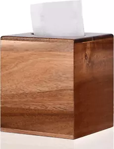 Wooden Tissue Box Cover, Square Acacia Wood Holder for Bathroom, Bedroom, Office - Picture 1 of 12