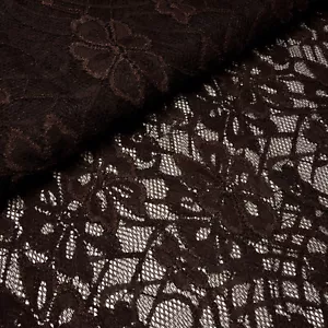 Stoff Bi-Stretch Spitze Spitzenstoff Blumenmuster braun Kleiderstoff - Bild 1 von 4