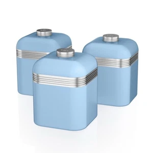 Swan Retro Blue Tea, Coffee & Sugar Matching Set of 3 Kitchen Storage Canisters - Picture 1 of 2