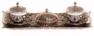 Traditional Turkish Coffee Serving 11 Pc Set with Stone Inset (Gold) - Picture 1 of 2