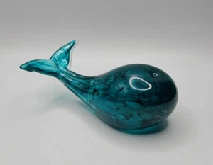 Handblown Glass Whale • Stunning Waves Of Blue/Green • Polished Paperweight 5.5" - Picture 1 of 15