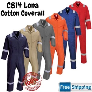 Portwest Lona Cotton Coverall Overall Mechanic Workwear Safety Boiler Suit C814 - Picture 1 of 15