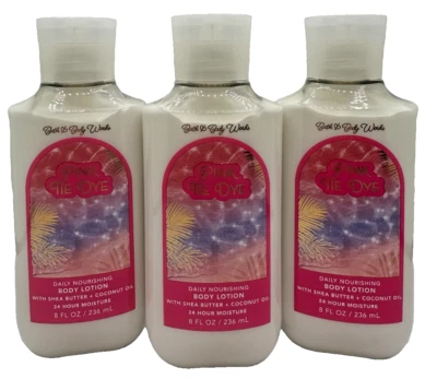 Bath & Body Works LOT of 3 Pink Tie Dye Daily Nourishing Body Lotion Cream 8 oz - Image 1 of 2