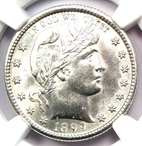 1899-S Barber Quarter 25C Coin - Certified NGC Uncirculated Details (UNC MS) Cover