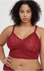 NWT TORRID Unlined LACE Solid RED Crop BRALETTE Size 0 Women L/XL 12 0X Sexy - Picture 1 of 4