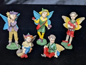 VTG Set Of 5 Mini Boy Fairy Garden Figures, Pixie Figurines, Fantasy / Floral - Picture 1 of 4