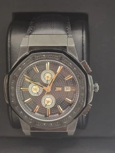 JBW Men's Saxon 10th Anniversary 1/6 CTW Diamonds Steel Black Leather 48mm Watch - Picture 1 of 22