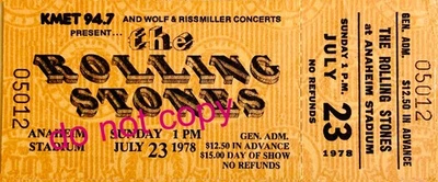 Rolling Stones + Peter Tosh  + Etta James  + the Outlaws ticket Anaheim 8/23/78 - Image 1 of 2