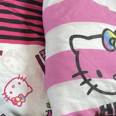 Hello Kitty Sanrio Full Sheets Flat Fitted Set Striped Y2K Bedding Kawaii Cute - Image 1 of 4