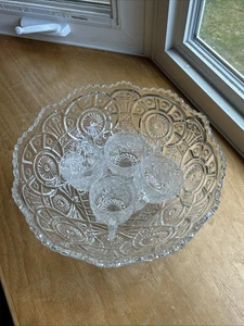Imperial Broken Arches Punch Bowl And 4 Cups Circa 1920 Clear Pressed Glass Vntg - Picture 1 of 11