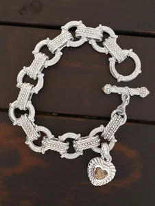 Judith Ripka Sterlingsilber Citrin Herz Knebelverschluss cz Armband 8 3/8" #7973 - Bild 1 von 6