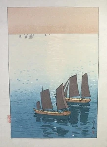 Holzschnitt Hiroshi Yoshida Ansichten von Seto Binnenmeer Glitzer Meer Reprint - Bild 1 von 4