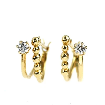 K18YG DIAMOND HOOP EARRINGS 0.08ct - Auth free shipping from Japan- Auth SELBY_J - Image 1 of 3