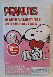 Peanuts 16 Mini Valentines With 16 Bag Tags & 48 Heart Seals - Picture 1 of 3