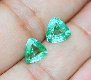 5.15 Ct Unheated Pair Of Emerald Gemstone Crystal Trillion Cut Mineral A+ NJ198