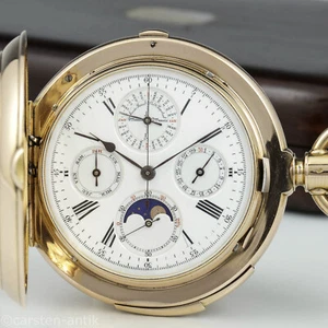 Gedeon Thommen high fine astronomical swiss pocket watch, 18k gold wood Box 1890 - Picture 1 of 22