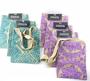 Lote de 7 bolsas de fiesta de regalo de mensajero de yute diseño mandala púrpura y azul verdoso - Imagen 1 de 6