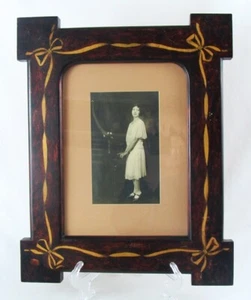 Antique Wood Painted Faux Burl with Hand Painted Ribbons 18" x 14 1/2" Frame - Picture 1 of 5