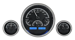 Dakota Digital Universal 3 Redondos Sistema de Calibre Analógico Negro Azul Kit VHX-1013-K-B - Imagen 1 de 6