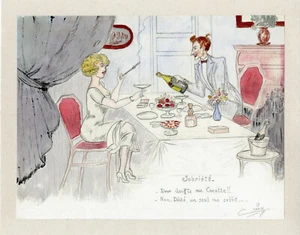 "CRÉCY : SOBRIÉTÉ" Dessin aquarellé de presse original entoilé vers 1935 - Bild 1 von 1